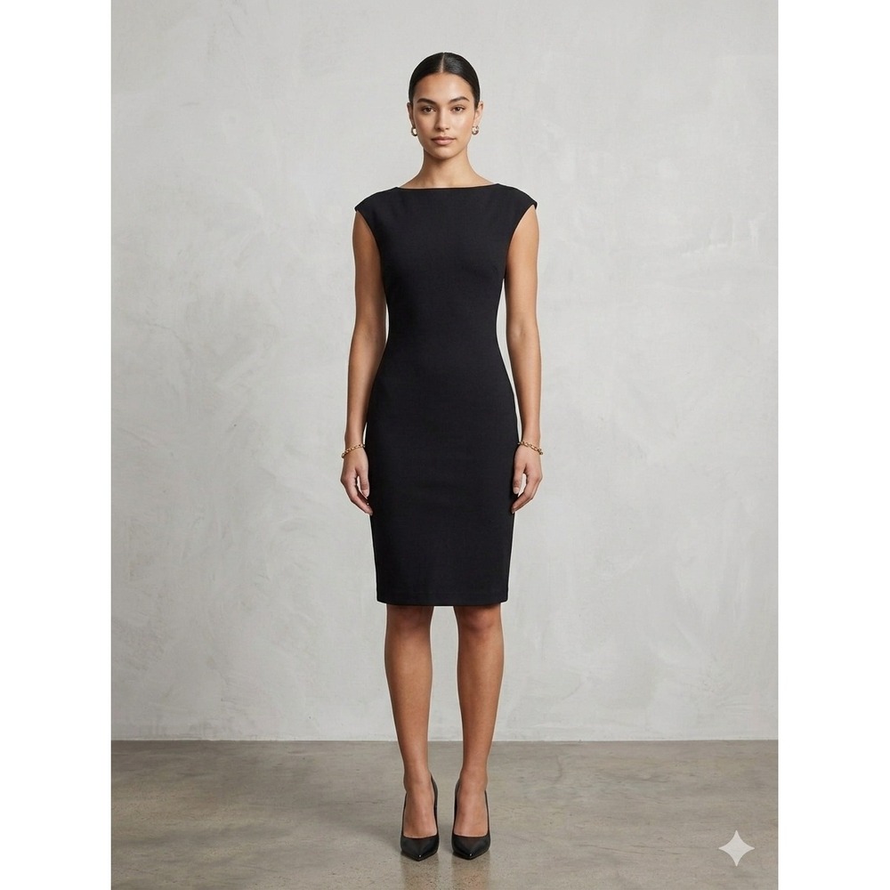 GLG Good Luck Gem Womens Black Ponte Knit Sheath Dress Boat Neck Size L YCGD5095